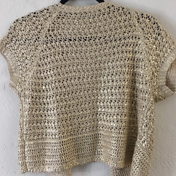 Elie Tahari Silk Cotton Shrug Cardigan Tan Gold Metallic Holiday Christmas Party - Picture 6 of 6